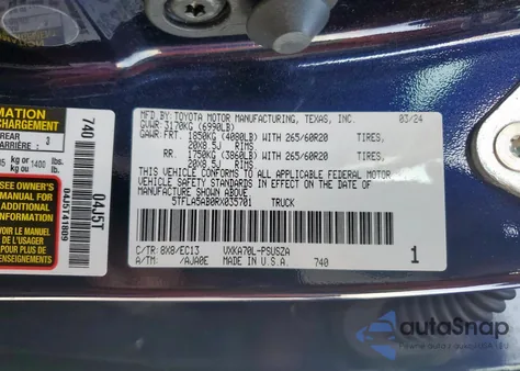 2024 Toyota Tundra Crewmax Sr из США, поврежденный, VIN 5TFLA5AB0RX035701